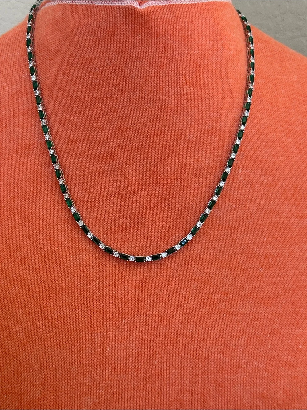 MILOR Emerald-Link Silver Tennis Necklace